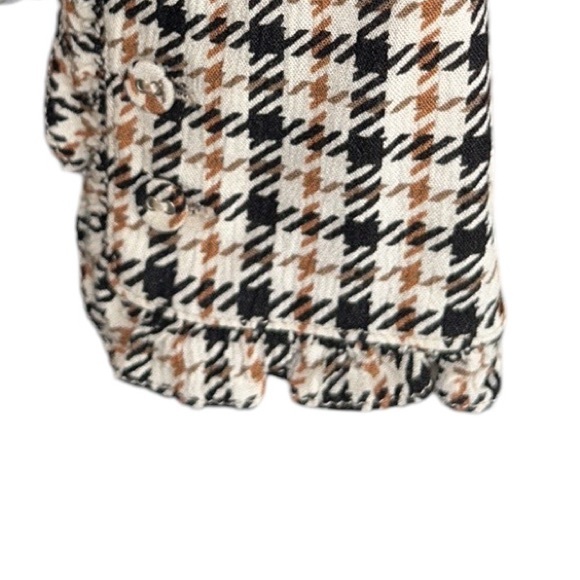 Zara Houndstooth Print Ruffle Peter Pan Collar Button Down Blouse - M - Picture 11 of 14